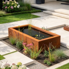 fitur air kolam baja Corten