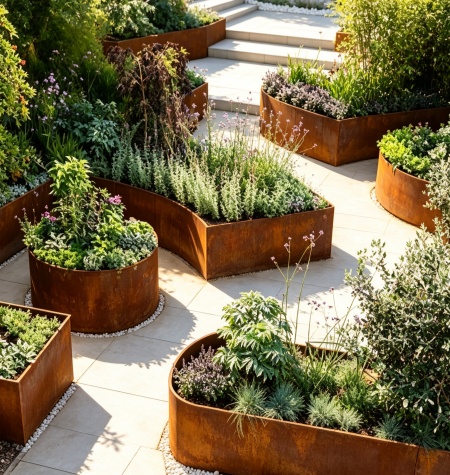 Bottomless corten metal raised bed