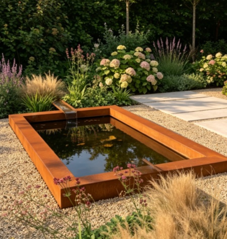 Outdoor metal rainwater trough