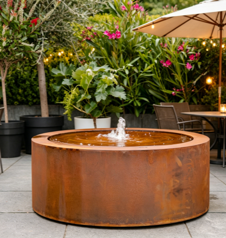 outdoor corten water fountain