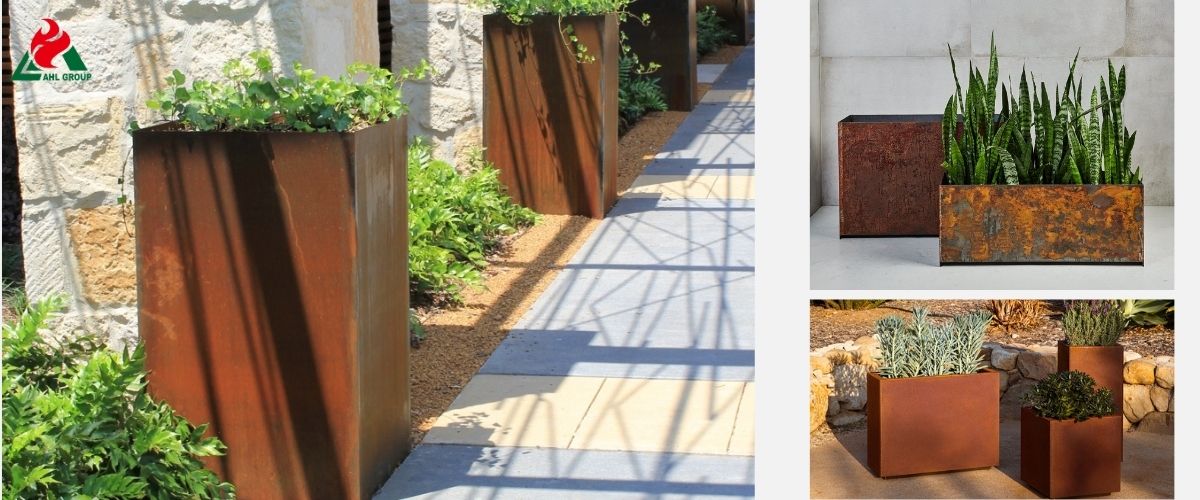 outdoor corten steel planter