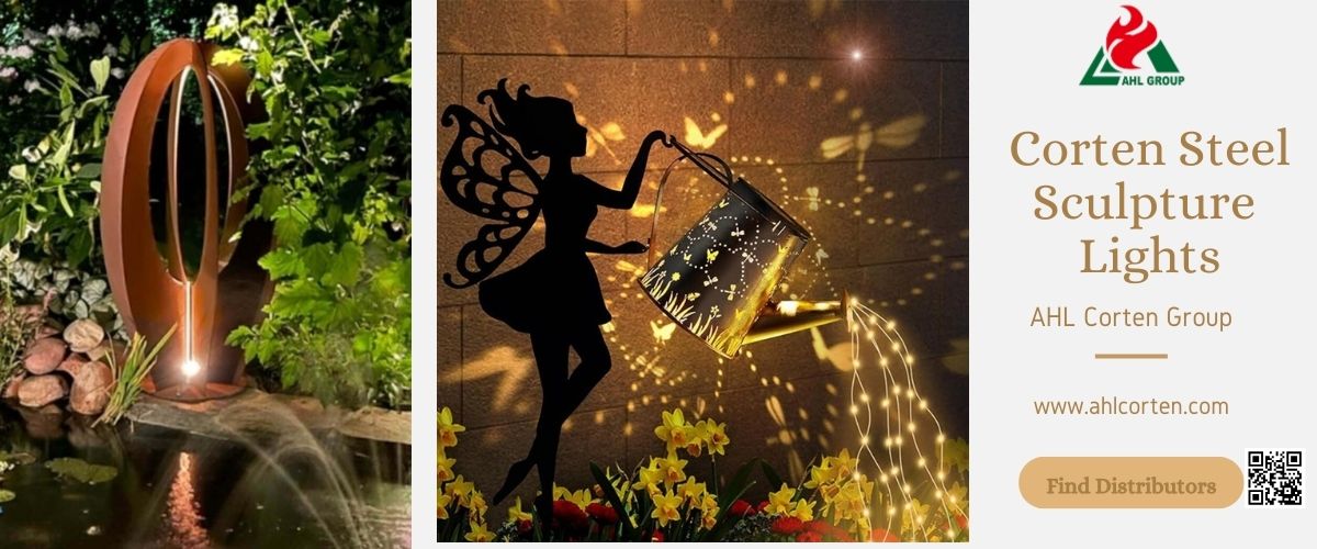 corten steel sculpture light