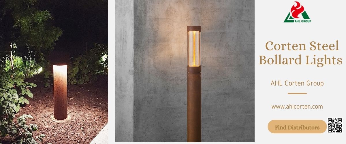 corten steel bollard light