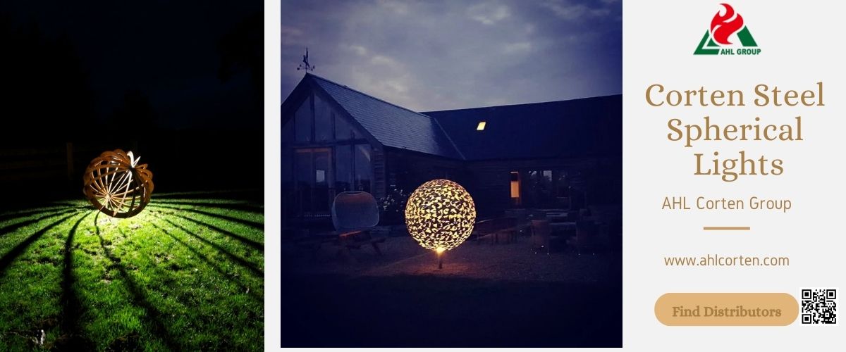 corten steel spherical light
