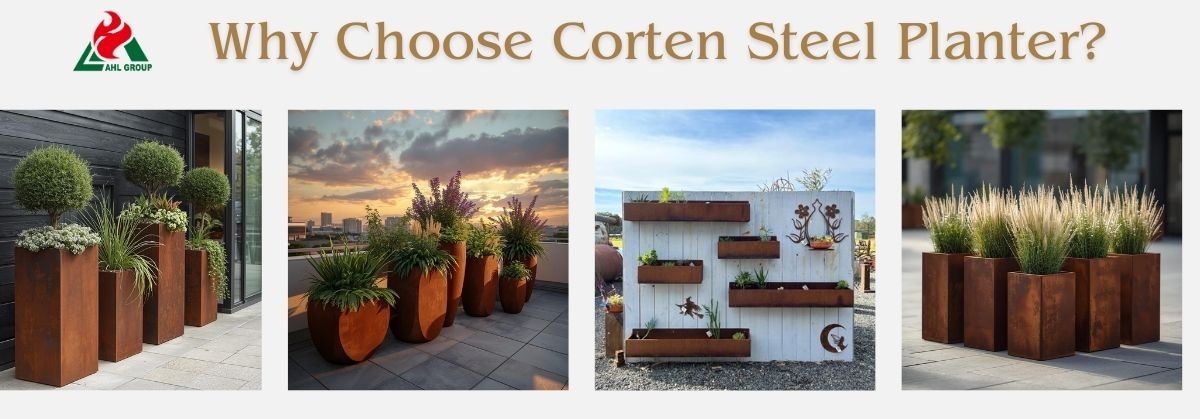 rusted steel planter boxes