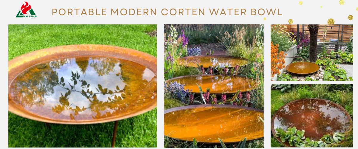 Portable Modern Corten Water Bowl