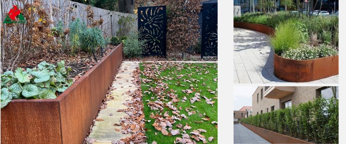 outdoor corten retaining wall