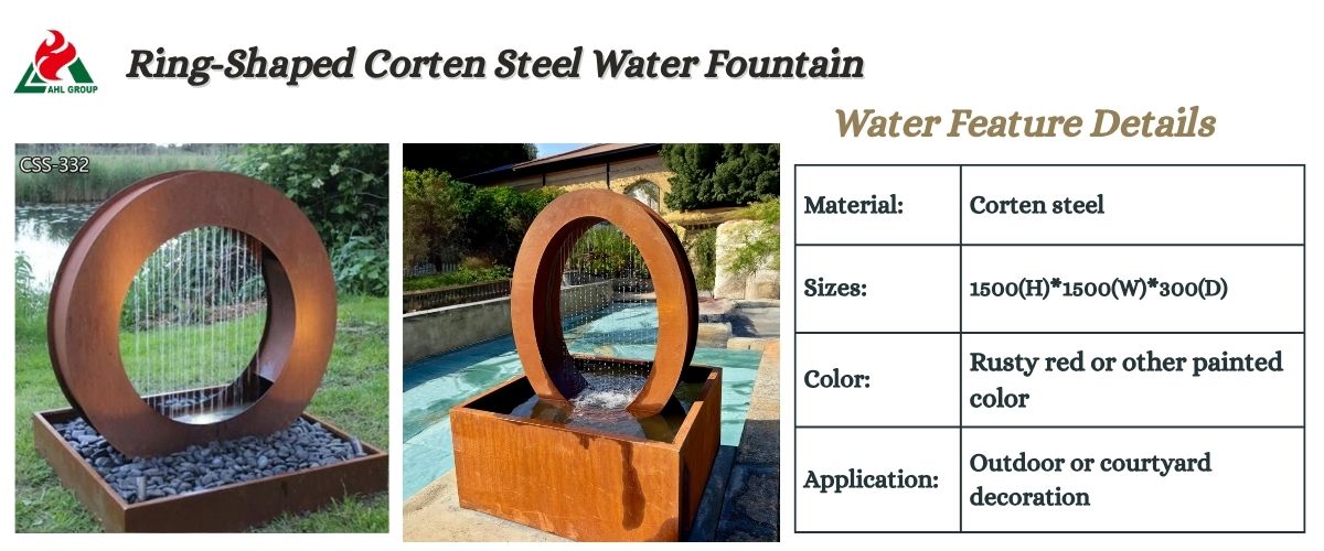 Ring-Shaped Corten Steel Water Fountain