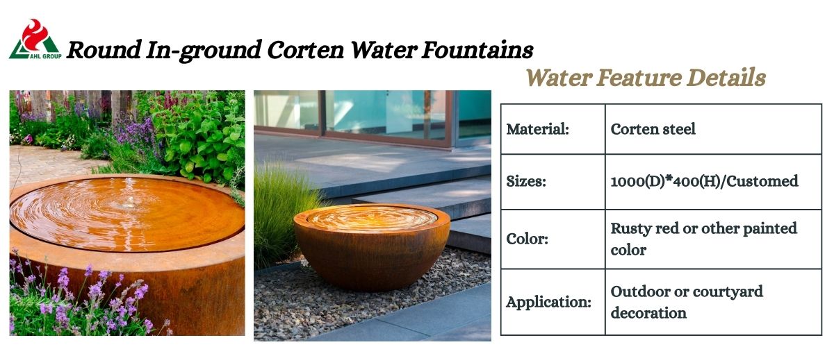 Round In-ground Corten Water Fountains