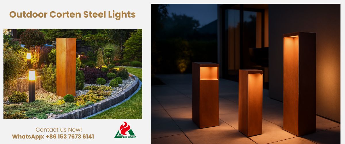 outdoor garden lights in corten