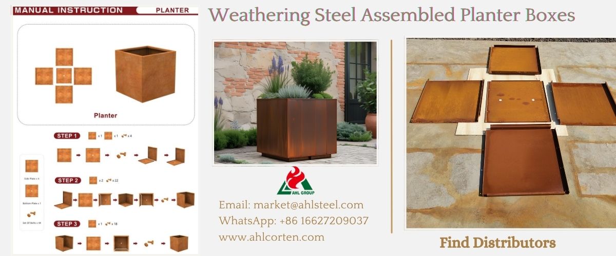 rusted steel planter boxes
