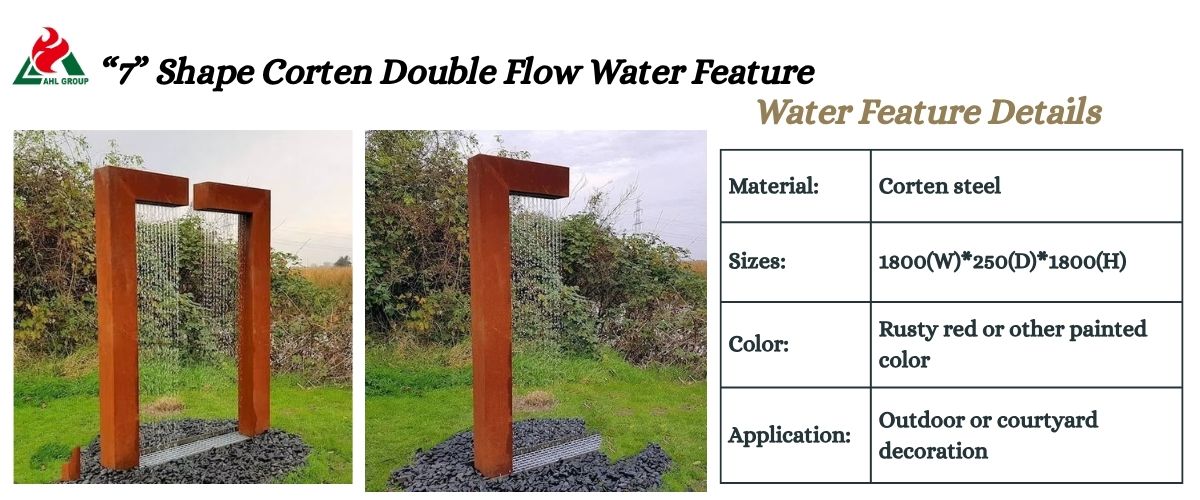 “7” Shape Corten Double Flow Water Feature
