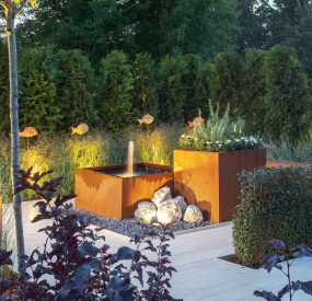 corten steel pond water feature