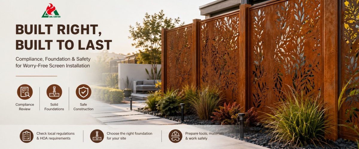 large Corten garden screen