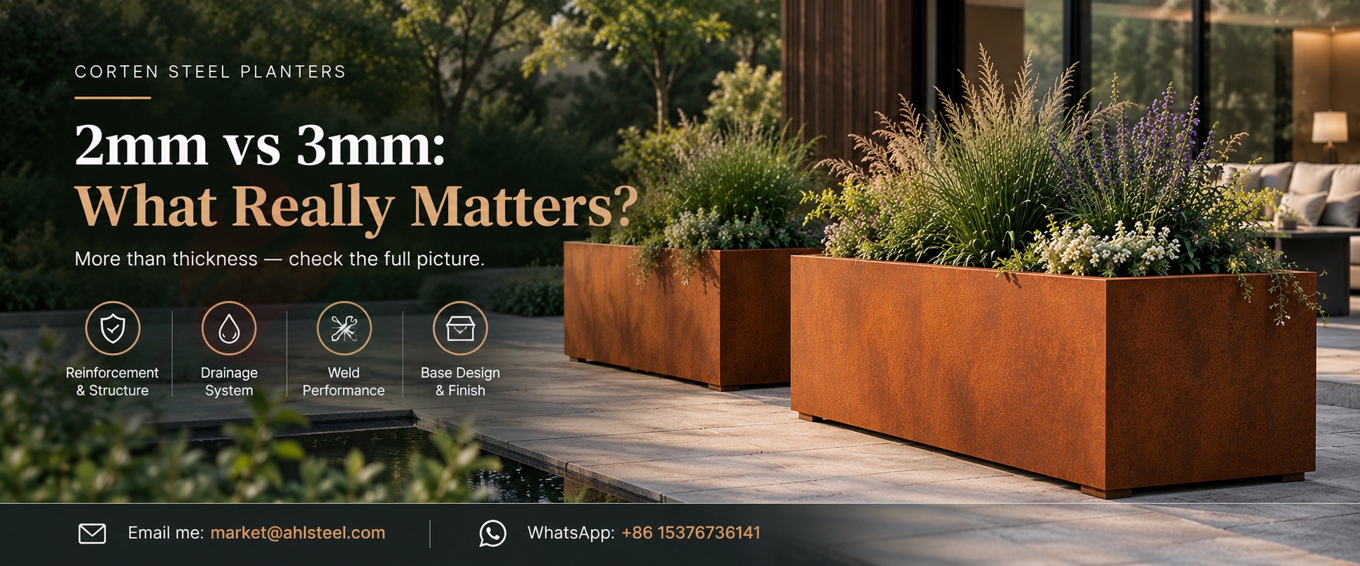 rusty metal planter boxes
