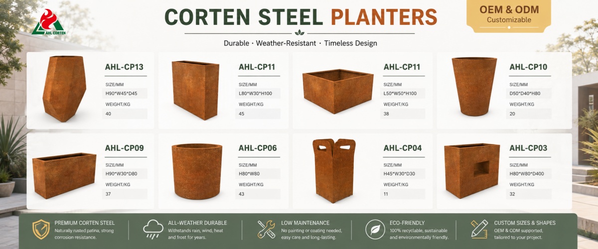 rusted steel planters styles