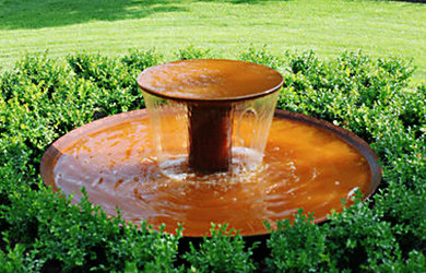 modern backyard Corten water bowl fountain