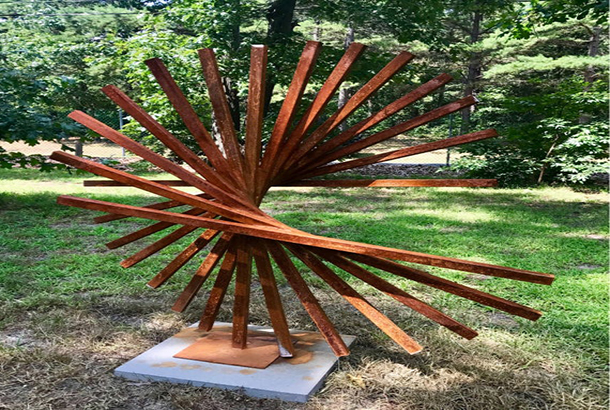 Cubic cumulate corten steel sculpture