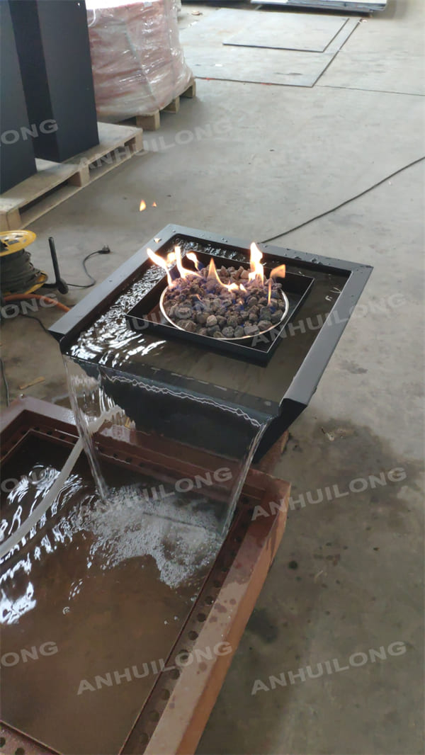 Elegant And Modern Style Black Water Fountain With Fire Pit