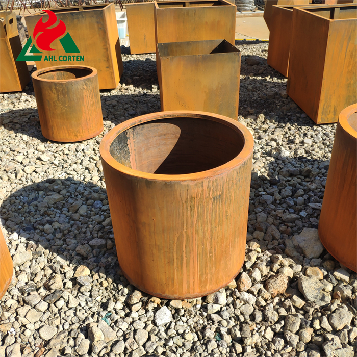 Large Cylindrical Corten Steel  Planter For Garden