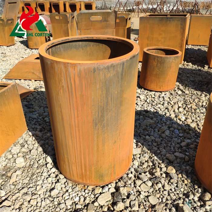 Large Cylindrical Corten Steel  Planter For Garden