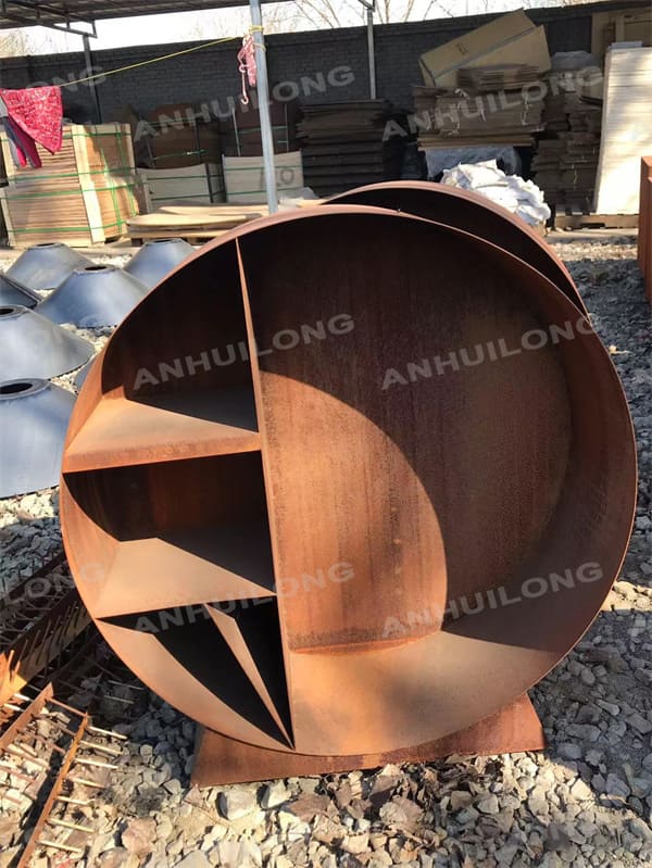 Round corten steel firewood storage holder design