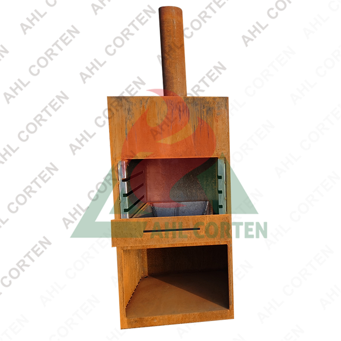 Modern corten steel fireplace