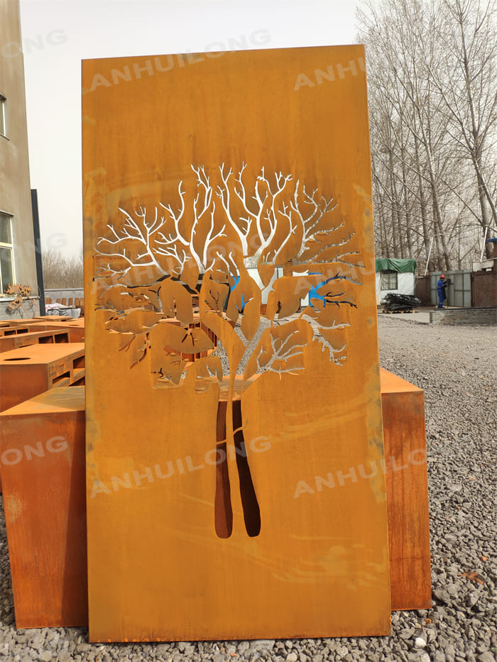 Eye-catching Rust Tree Garden Screen Panels For Garden Design NZ