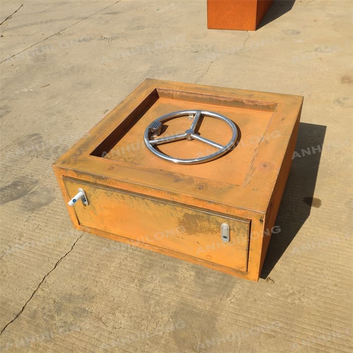 Large Square Corten Steel Metal Outdoor Gas Fire Pit