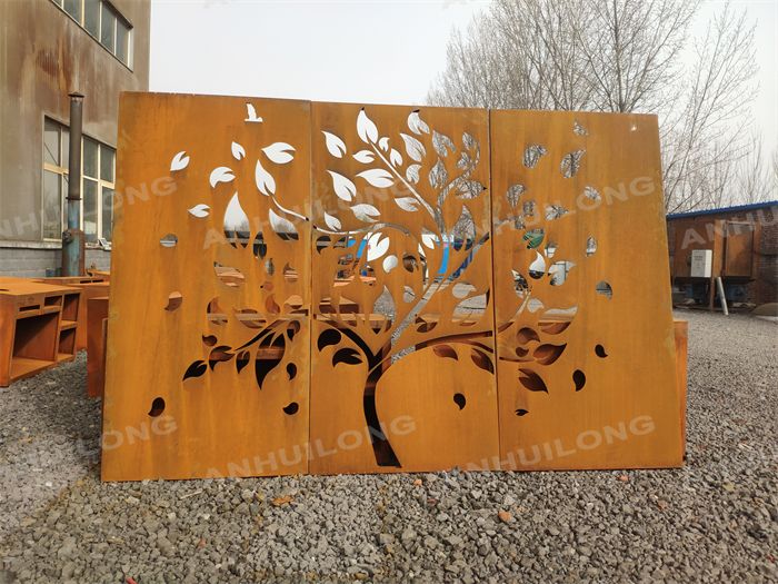 Laser Cut Rust Tree Garden Screen For Landscaping Ideas