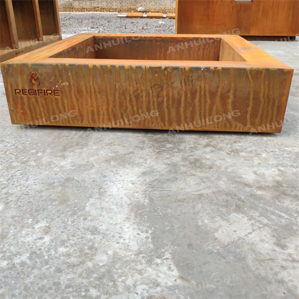 Square weathering steel lava gas fire pit
