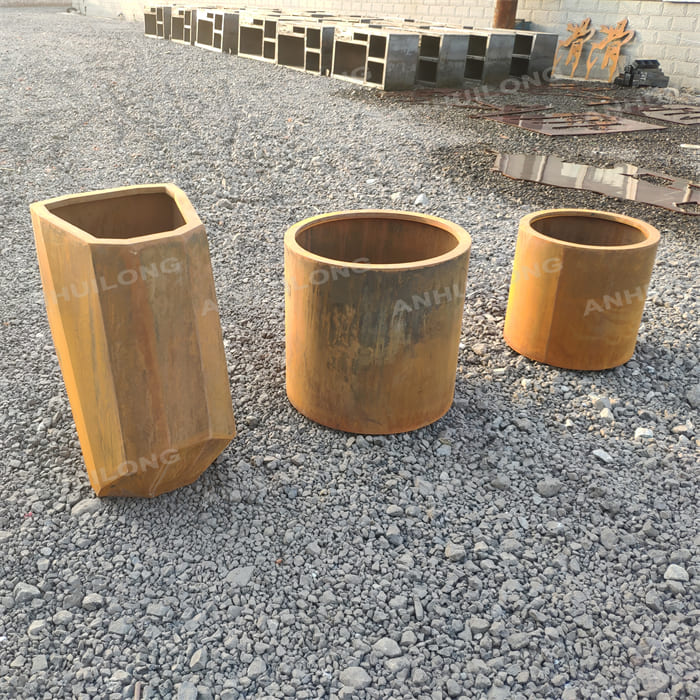 Different corten steel flower pot combination