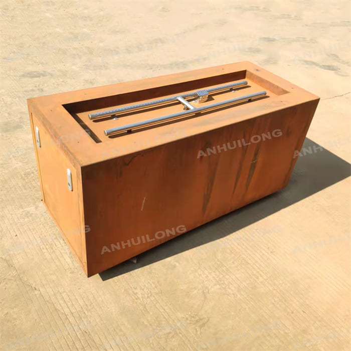 Rectangular outdoor vintage gas fire pit