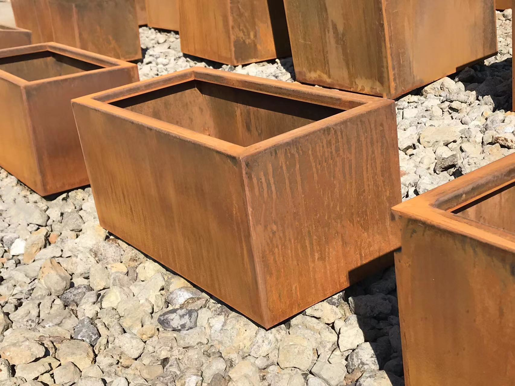 Outdoor corten steel square flower pot