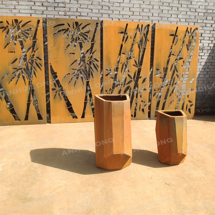 Outdoor corten steel flower pot with peculiar shape