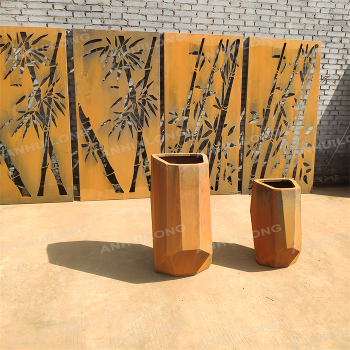 Outdoor corten steel flower pot with peculiar shape