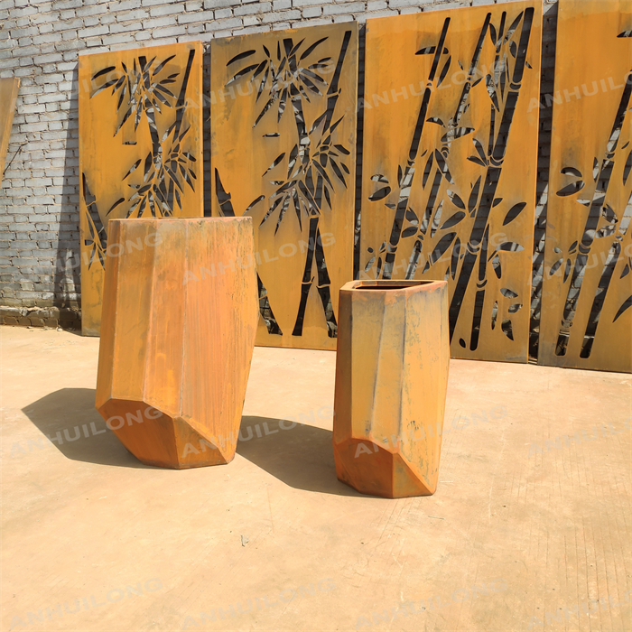 Outdoor corten steel flower pot with peculiar shape