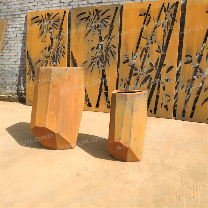 Outdoor corten steel flower pot with peculiar shape