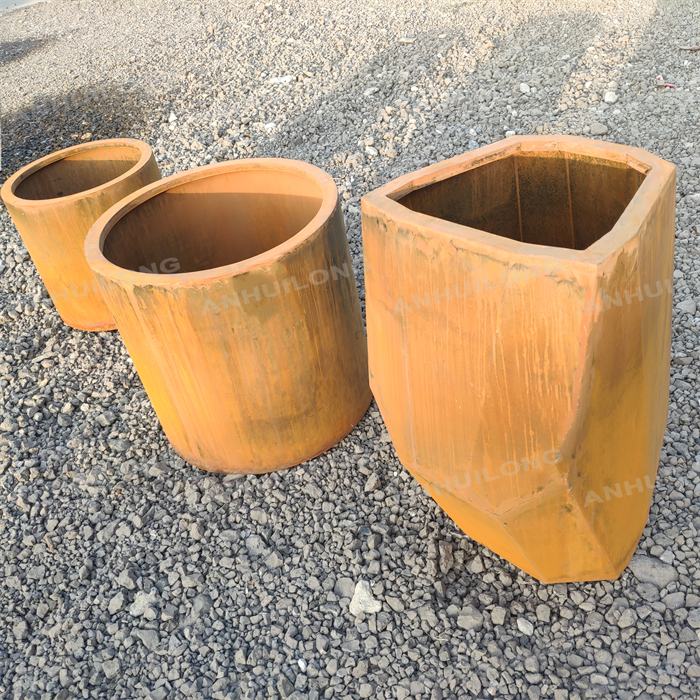 Outdoor flower pots of various shapes