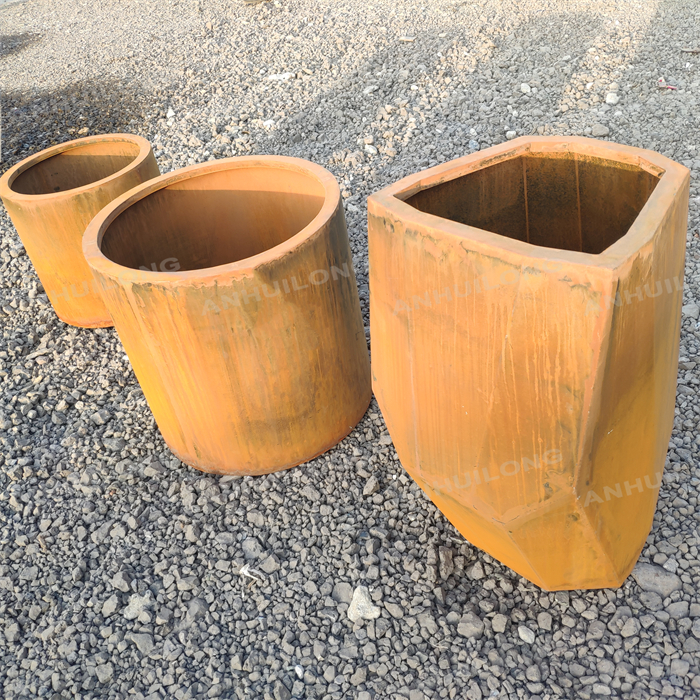 Outdoor flower pots of various shapes