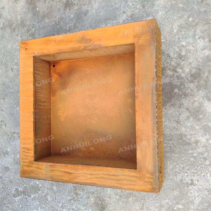 Square outdoor corten steel gas fire pit