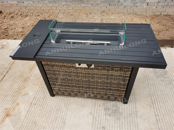 50000 BTU Black Propane Fire Pits Steel Outdoor Tabletop with Glass Wind Guard