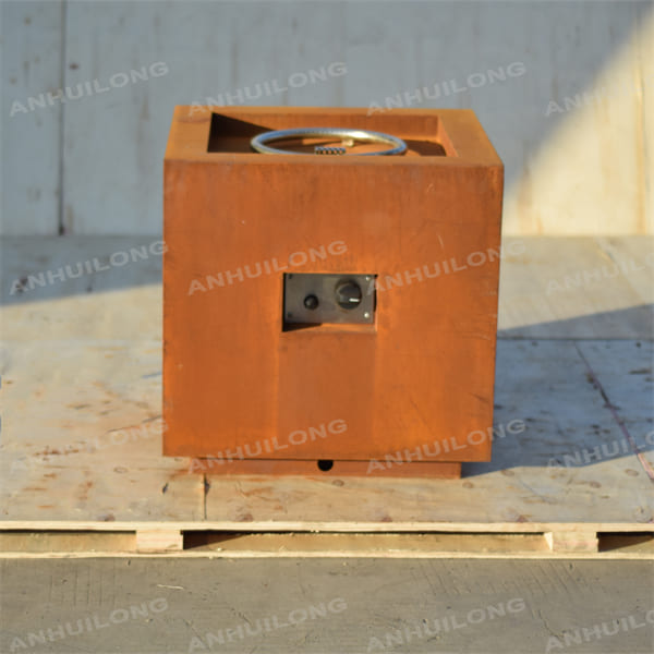 Corten steel outdoor square gas fire pit