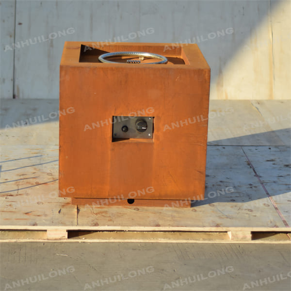 Corten steel outdoor square gas fire pit