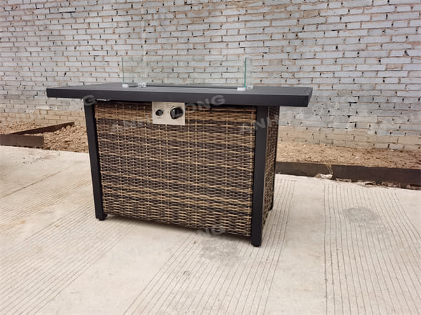 Dark Brown Rectangle Steel Burner 50000 BTU PE Rattan Gas Fire Pit Table with Tabletop