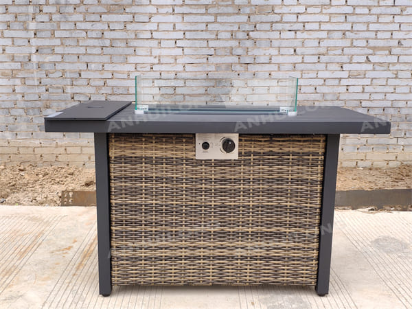 Rectangular Propane Gas Fire Pit Table With Resin Mantel,Steel Base,Blue Fire Glass and Protective Cover