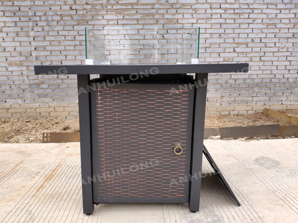 Square Metal Outdoor Propane Fire Pit Table with Glass Wind Guard,Fire Beads, Lid and Covers