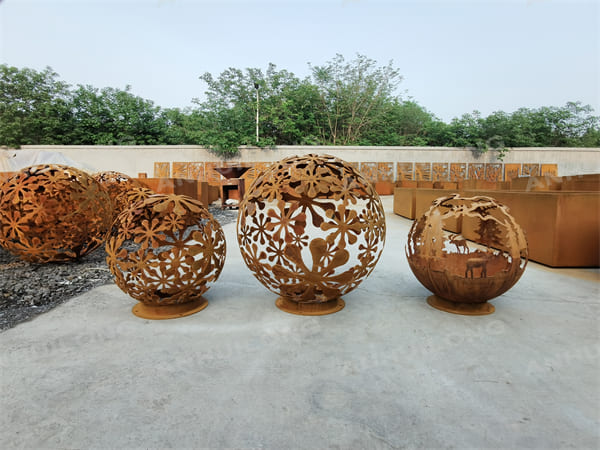 Laser Cut Corten Steel Fire Sphere For Metal Art