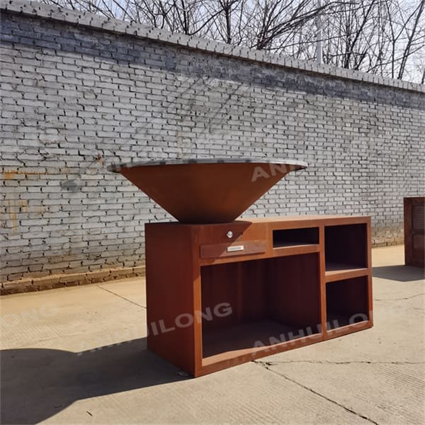 Nature Style Corten Steel bbq grill  Wood Fire Pit Grill With Ash Drawer Outdoor BBQ Grill For bbq kitchen