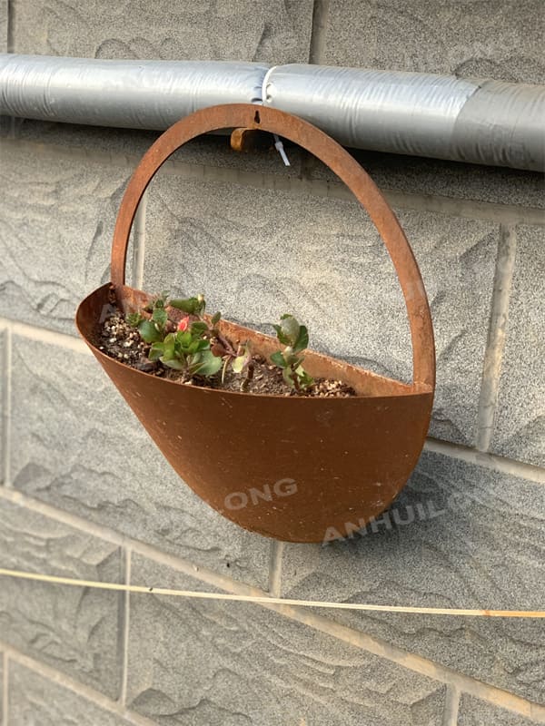 Laser cut corten steel circular metal planter